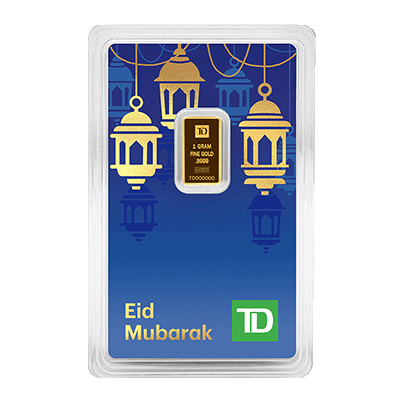 A picture of a 1 gram TD Eid Gold Bar (2025)